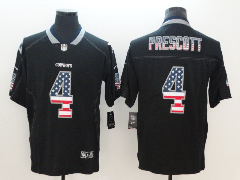 Men Dallas cowboys #4 Prescott Nike USA Flag Fashion Black Color Rush Limited NFL Jerseys